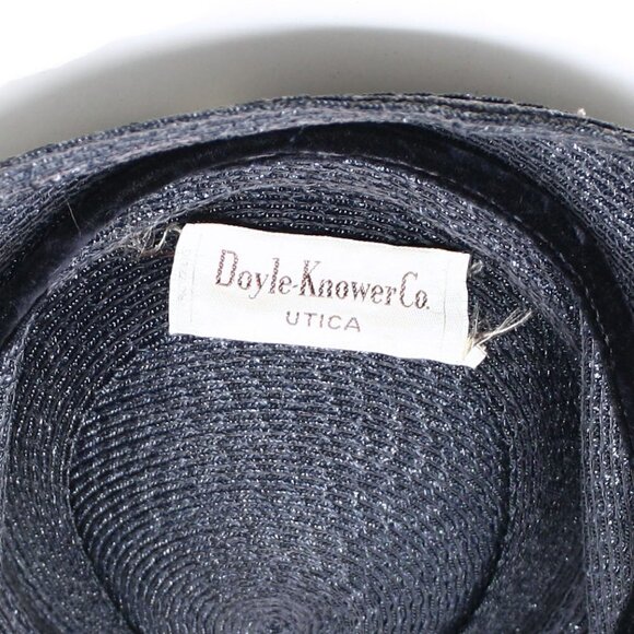 Vintage 40s 50s Navy Blue Flowered Platter Hat 12\